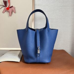 Hermès Picotin Lock 18 Blue Tie in Clemence Leather
