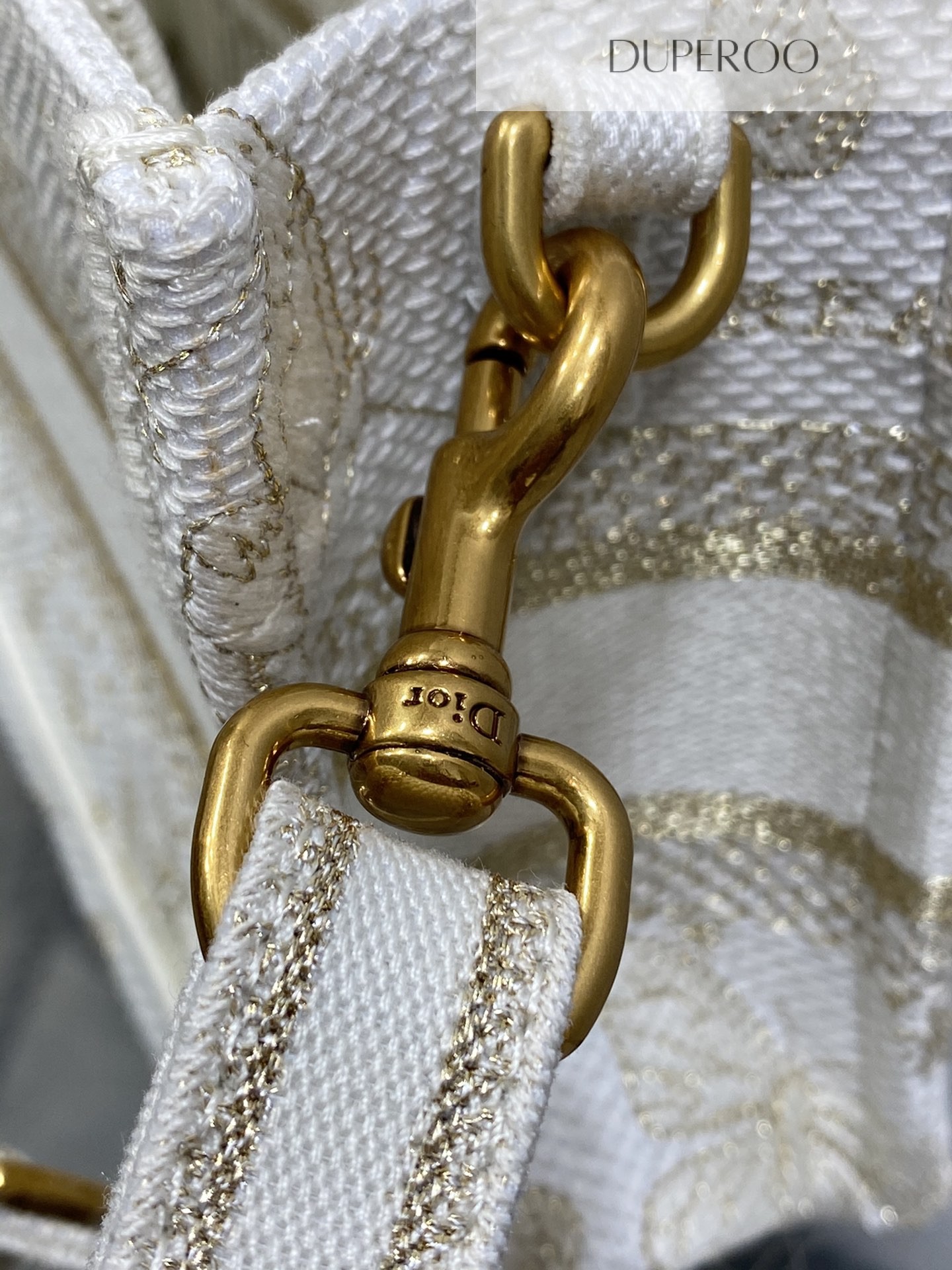 Dior Book Tote White and Gold Butterfly Motif