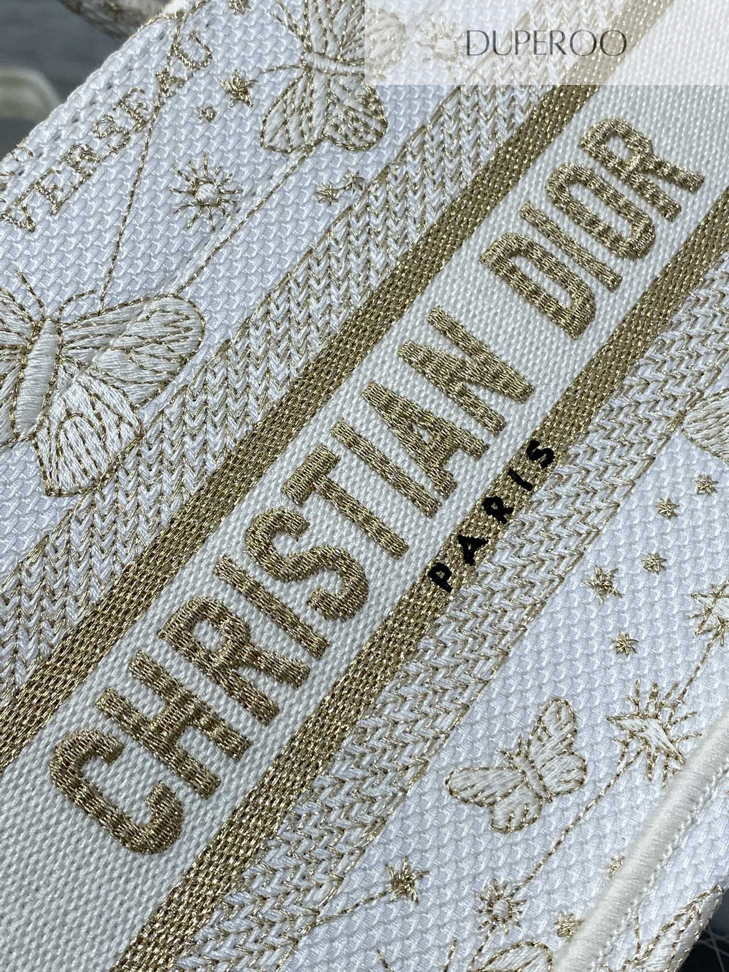 Dior Book Tote White and Gold Butterfly Motif