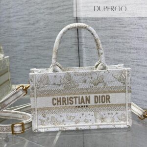 Dior Book Tote White and Gold Butterfly Motif