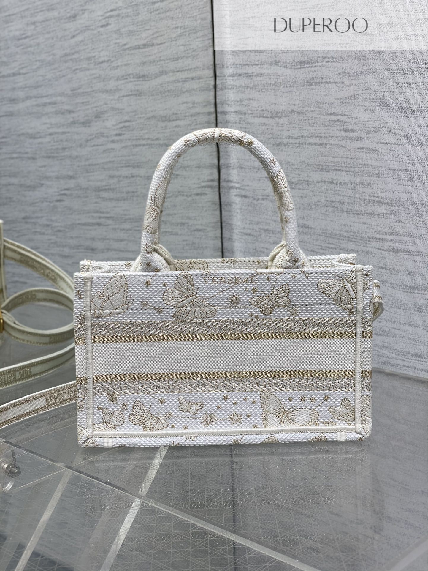 Dior Book Tote White and Gold Butterfly Motif