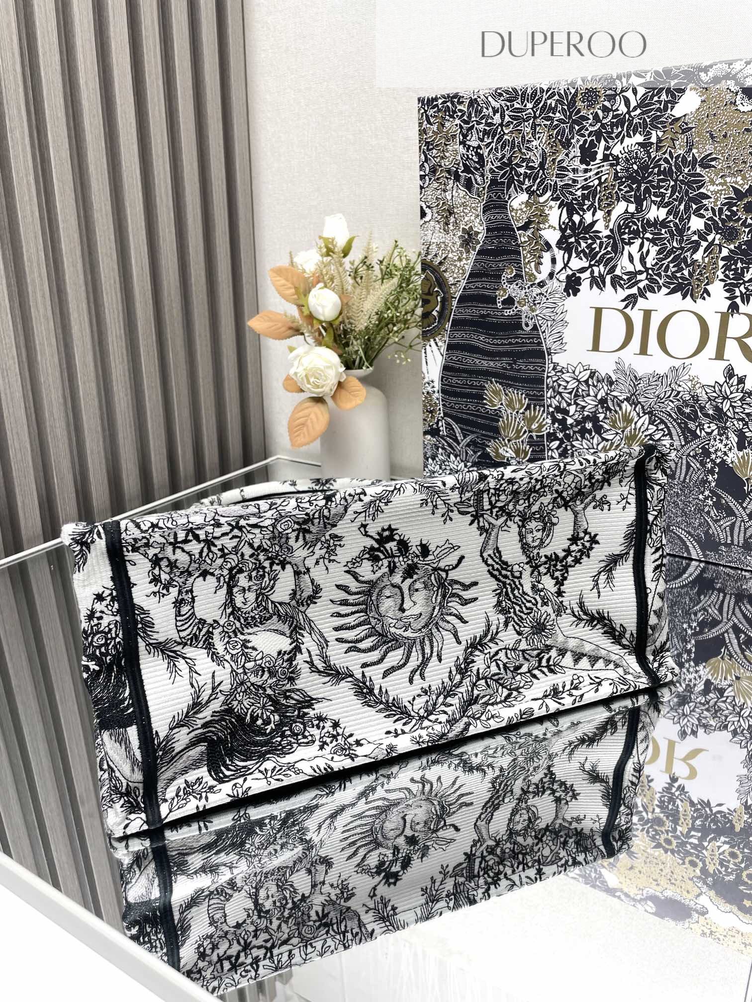 Dior Book Tote Black Toile de Jouy Soleil Motif