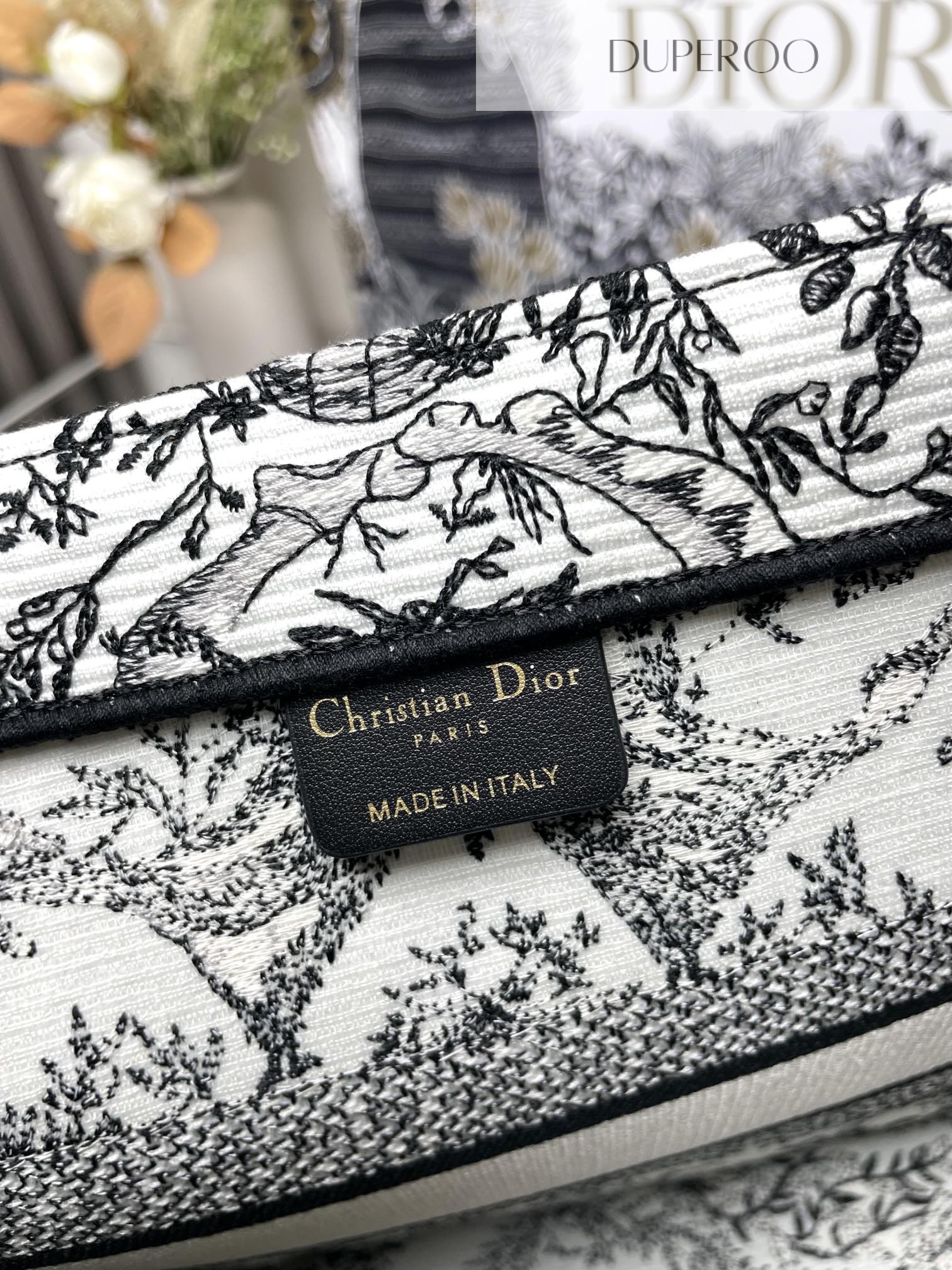 Dior Book Tote Black Toile de Jouy Soleil Motif