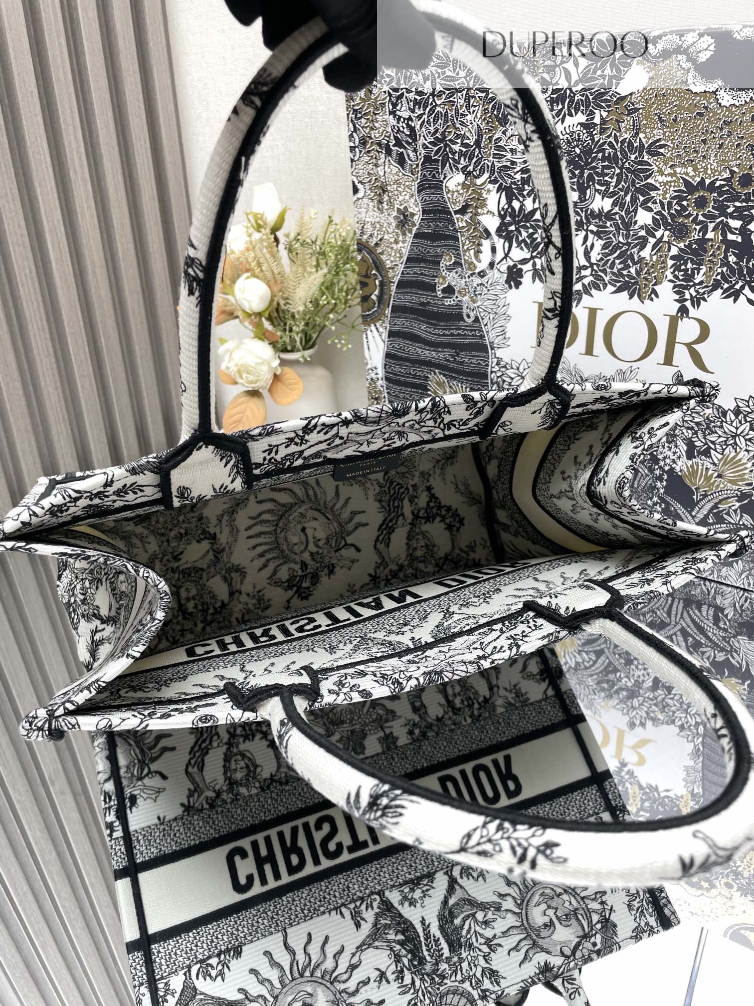 Dior Book Tote Black Toile de Jouy Soleil Motif