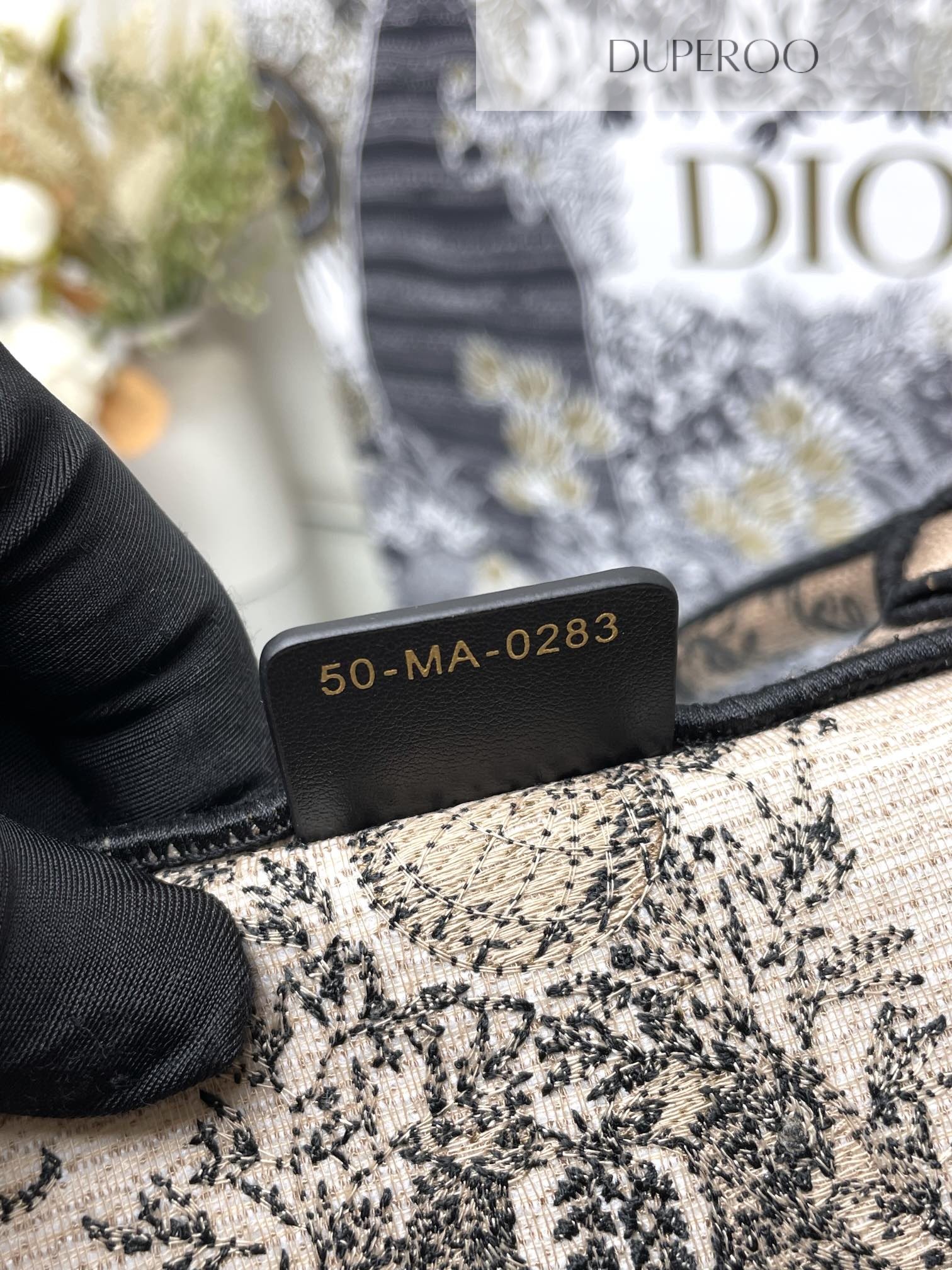 Christian Dior Book Tote Beige and Black Soleil Ruiyi Motif