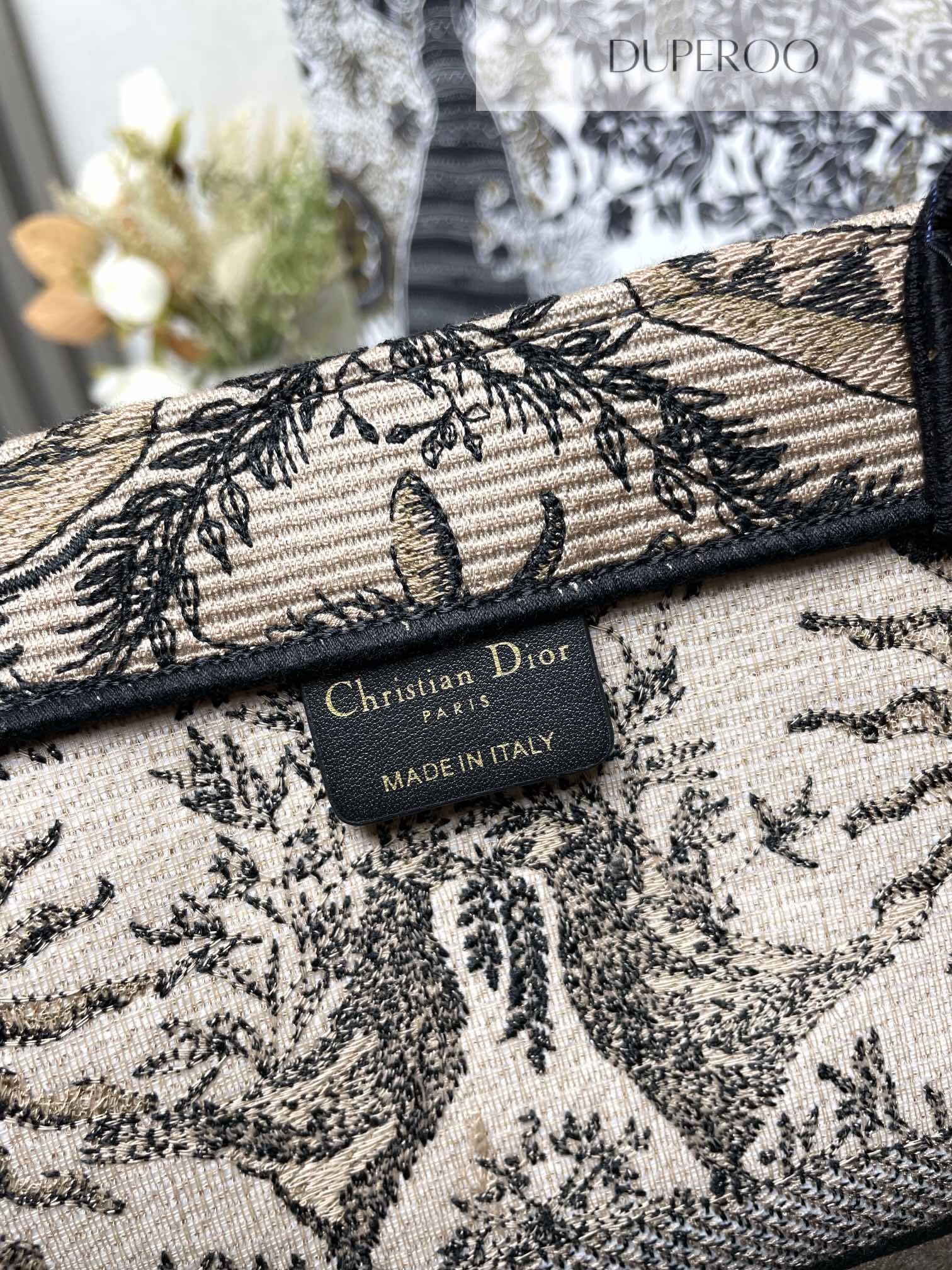 Christian Dior Book Tote Beige and Black Soleil Ruiyi Motif