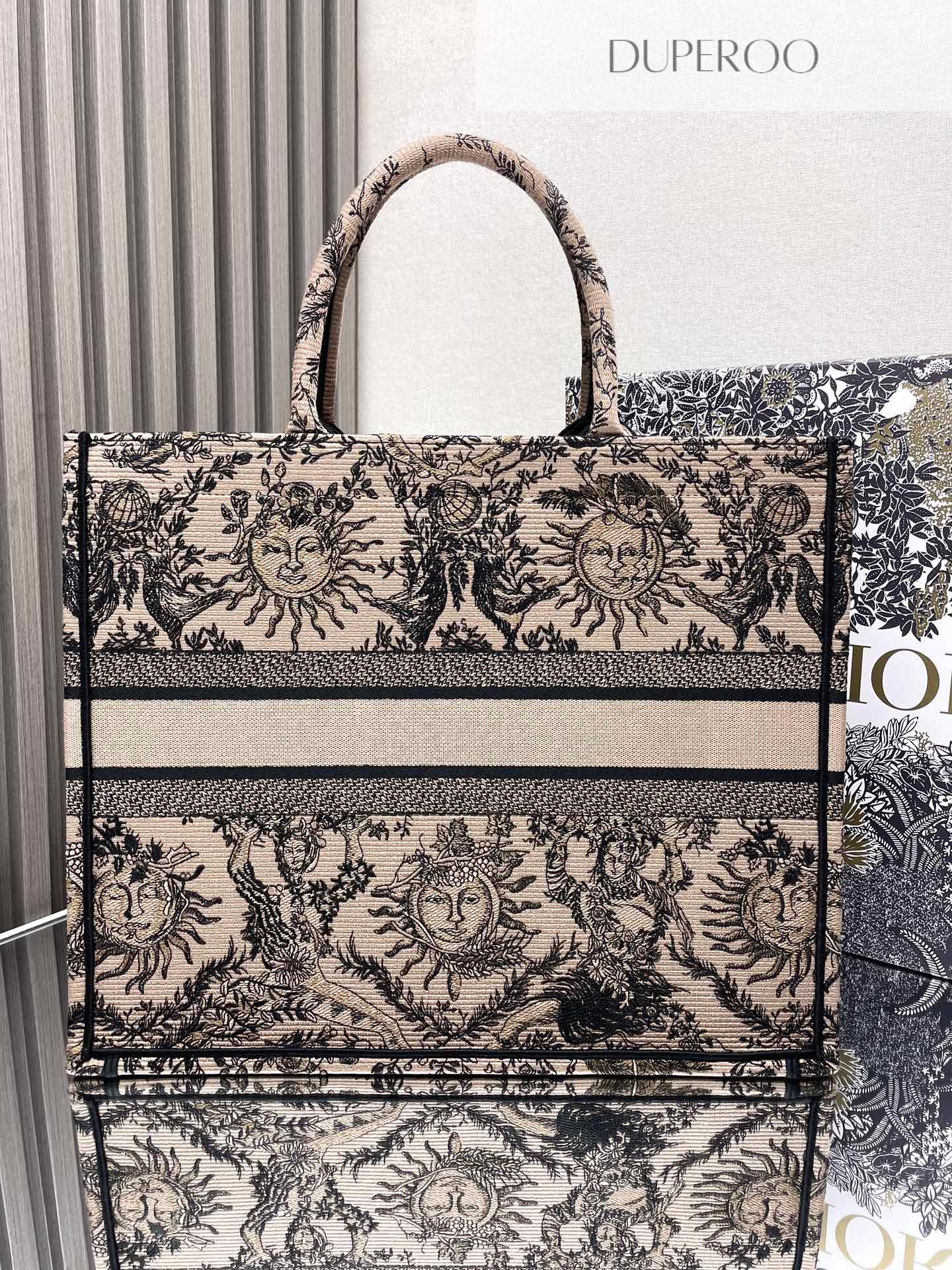Christian Dior Book Tote Beige and Black Soleil Ruiyi Motif
