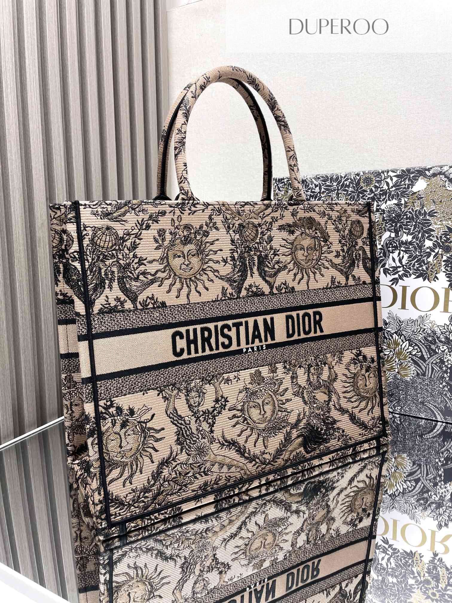 Christian Dior Book Tote Beige and Black Soleil Ruiyi Motif