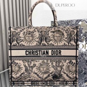 Christian Dior Book Tote Beige and Black Soleil Ruiyi Motif