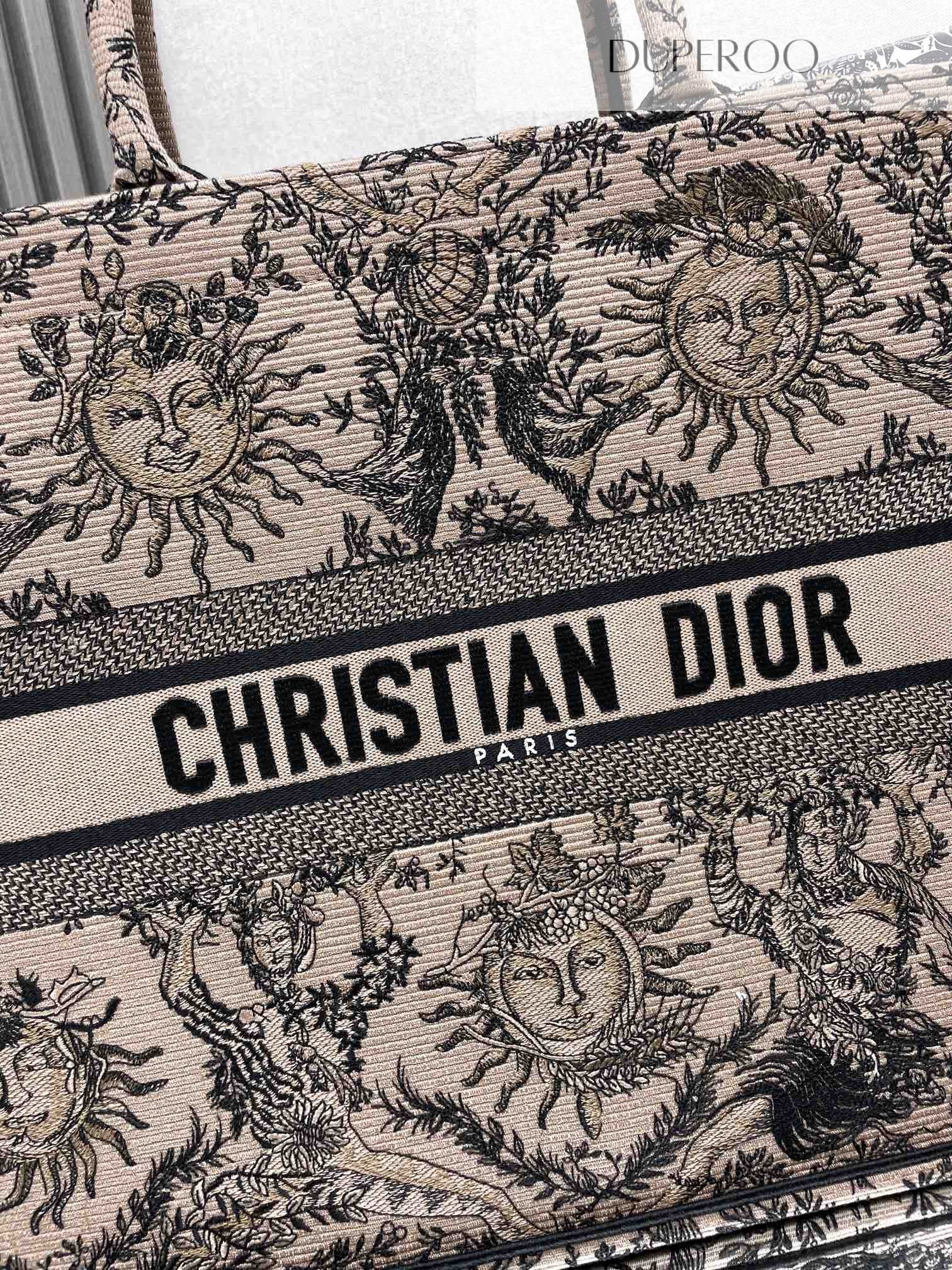 Christian Dior Book Tote Beige and Black Soleil Ruiyi Motif