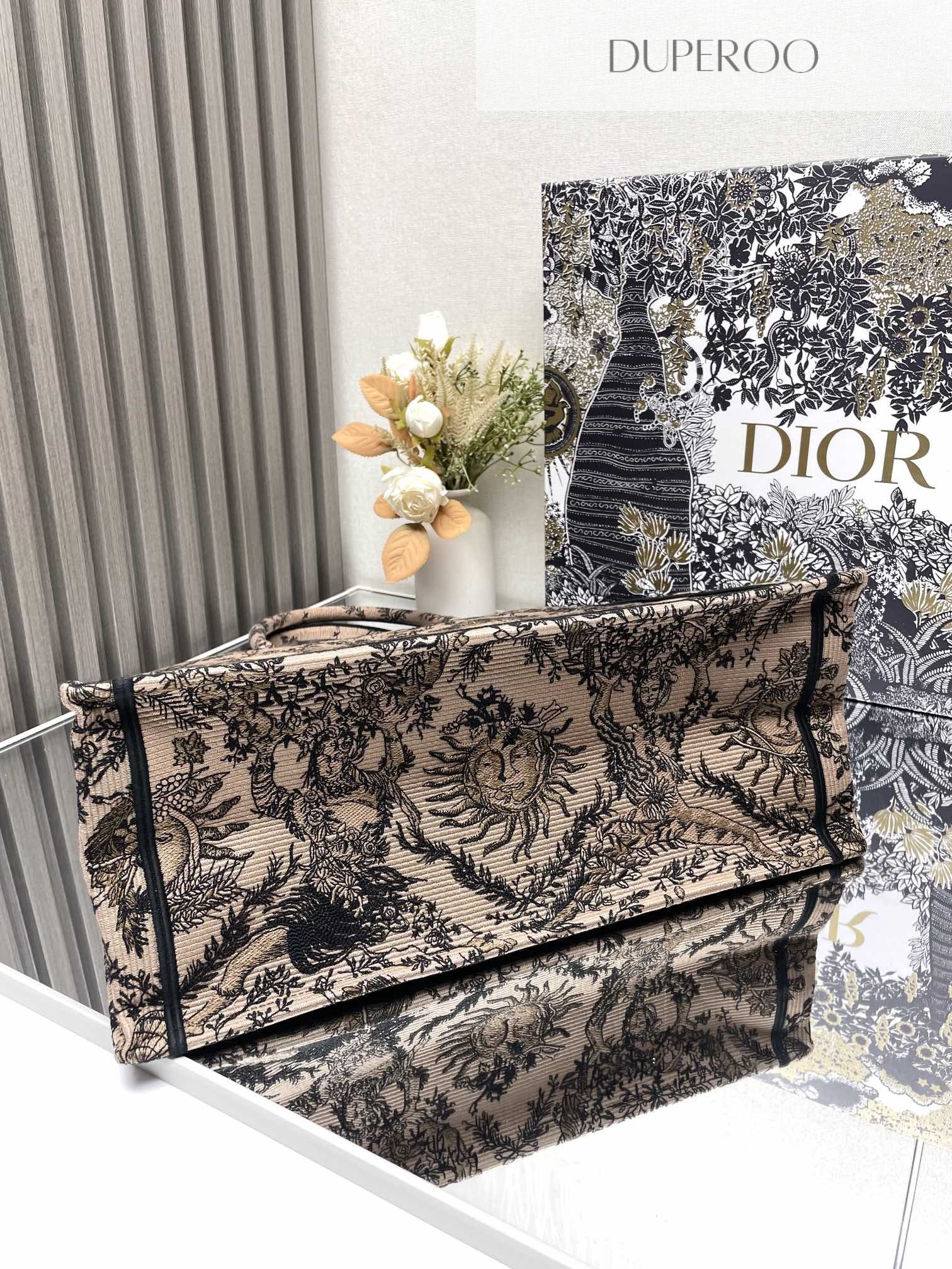 Christian Dior Book Tote Beige and Black Soleil Ruiyi Motif