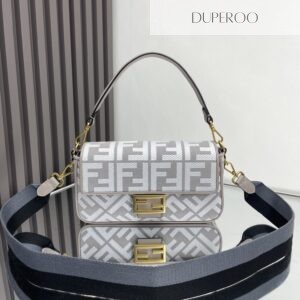 Fendi Grey and White Baguette Bag