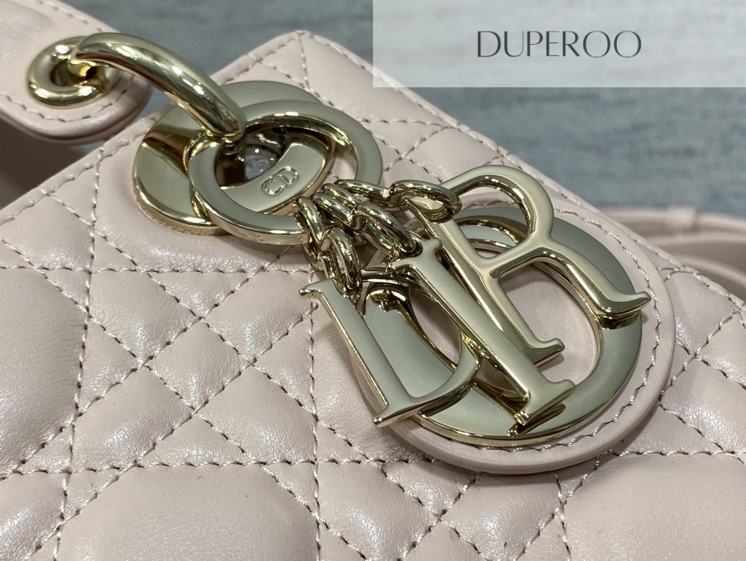 Dior Mini Lady Dior in Pink Lambskin with cannage stitching and gold hardware