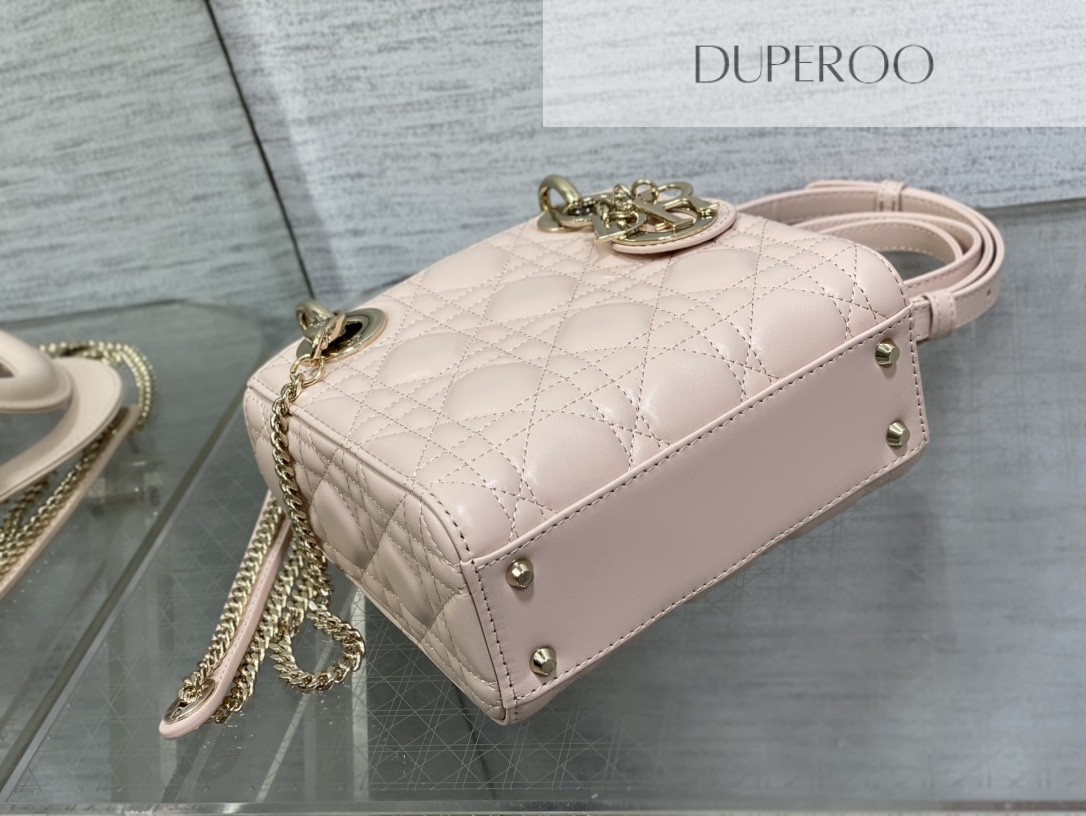 Dior Mini Lady Dior in Pink Lambskin with cannage stitching and gold hardware
