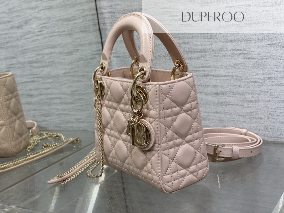 Dior Mini Lady Dior in Pink Lambskin with cannage stitching and gold hardware