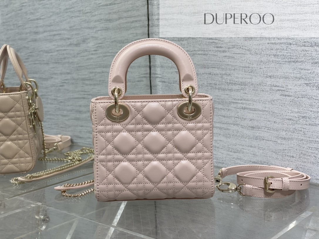 Dior Mini Lady Dior in Pink Lambskin with cannage stitching and gold hardware