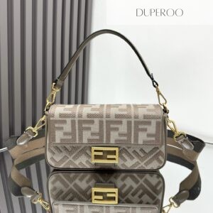 Fendi Grey and White Baguette Bag