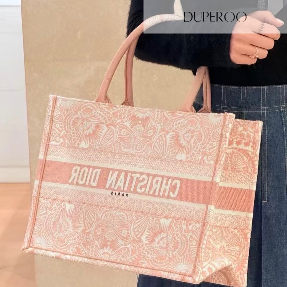 Dior Book Tote Ecru and Pink Toile de Jouy Motif