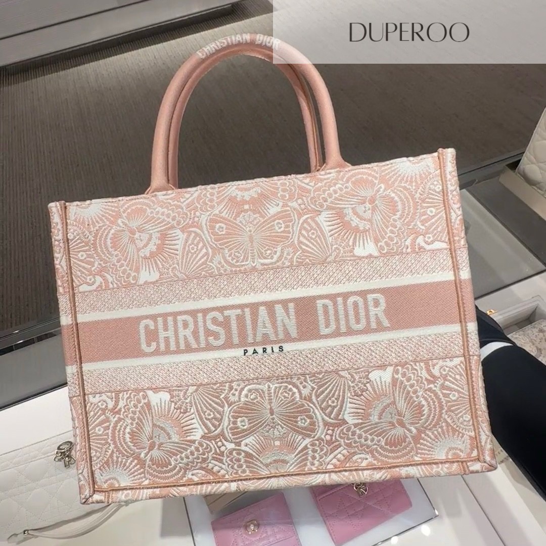 Dior Book Tote Ecru and Pink Toile de Jouy Motif